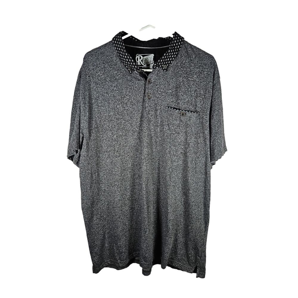 RetroFit Men's Short Sleeve Polo‎ Shirt Pocket Fun Collar Gray Black Size XXL